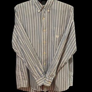 Chaps Men's Casual Button Down Shirt - Blue and White Stripes